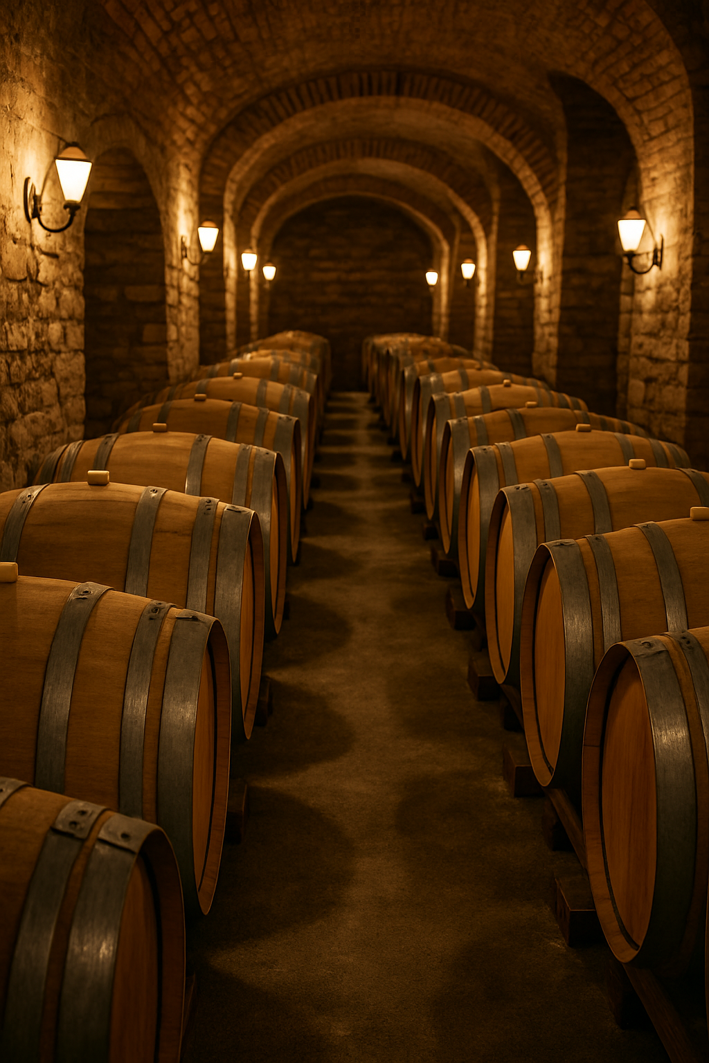 Oak barrels in our historic cellar