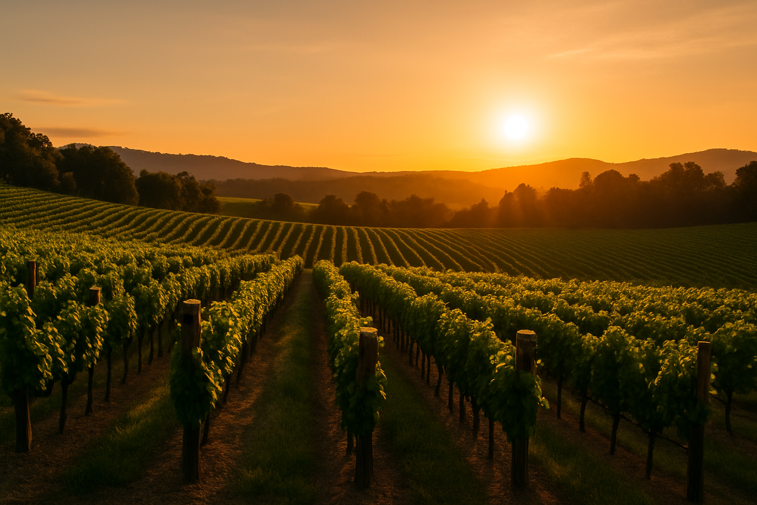 Sunset vineyard scene